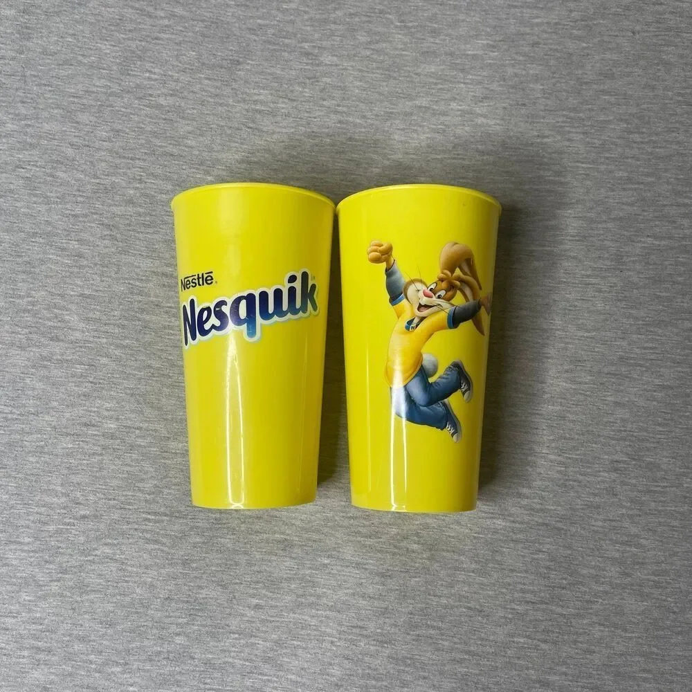 Nestle Nesquik Bunny Yellow Plastic Tumbler 16 Oz Cups 2 PCS. Set